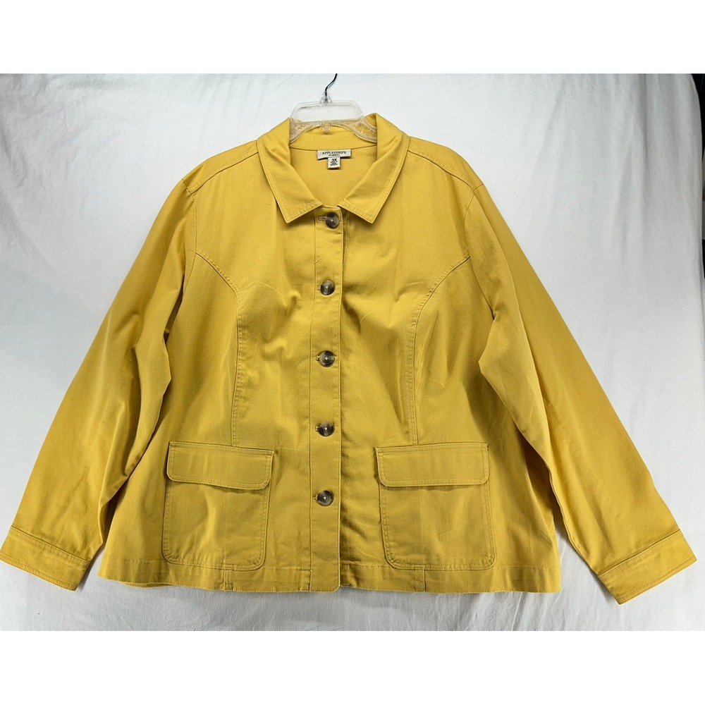 Appleseeds Womens 3X Yellow Cotton Blend Button Front Jacket